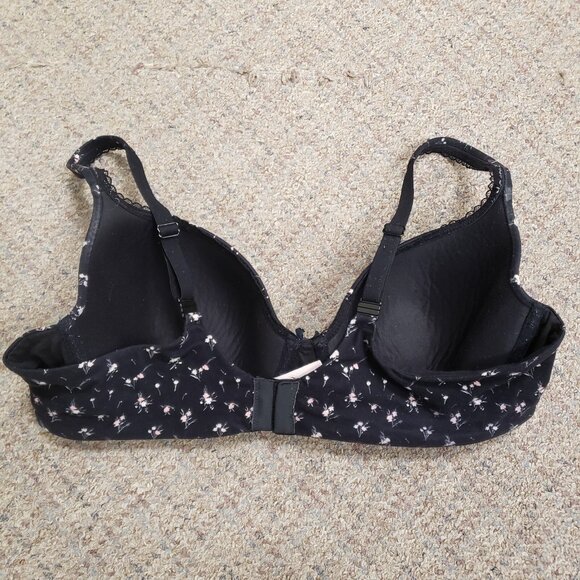 Victorias Secret Womens Lined Demi Bra Size 40C Black Dark Floral Bow Intimate - Picture 3 of 12